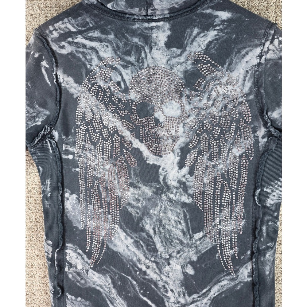 Sinful Affliction Style Y2K Womens Zip Up Hoodie Black Skull Angel Wings Size XL - Picture 6 of 8